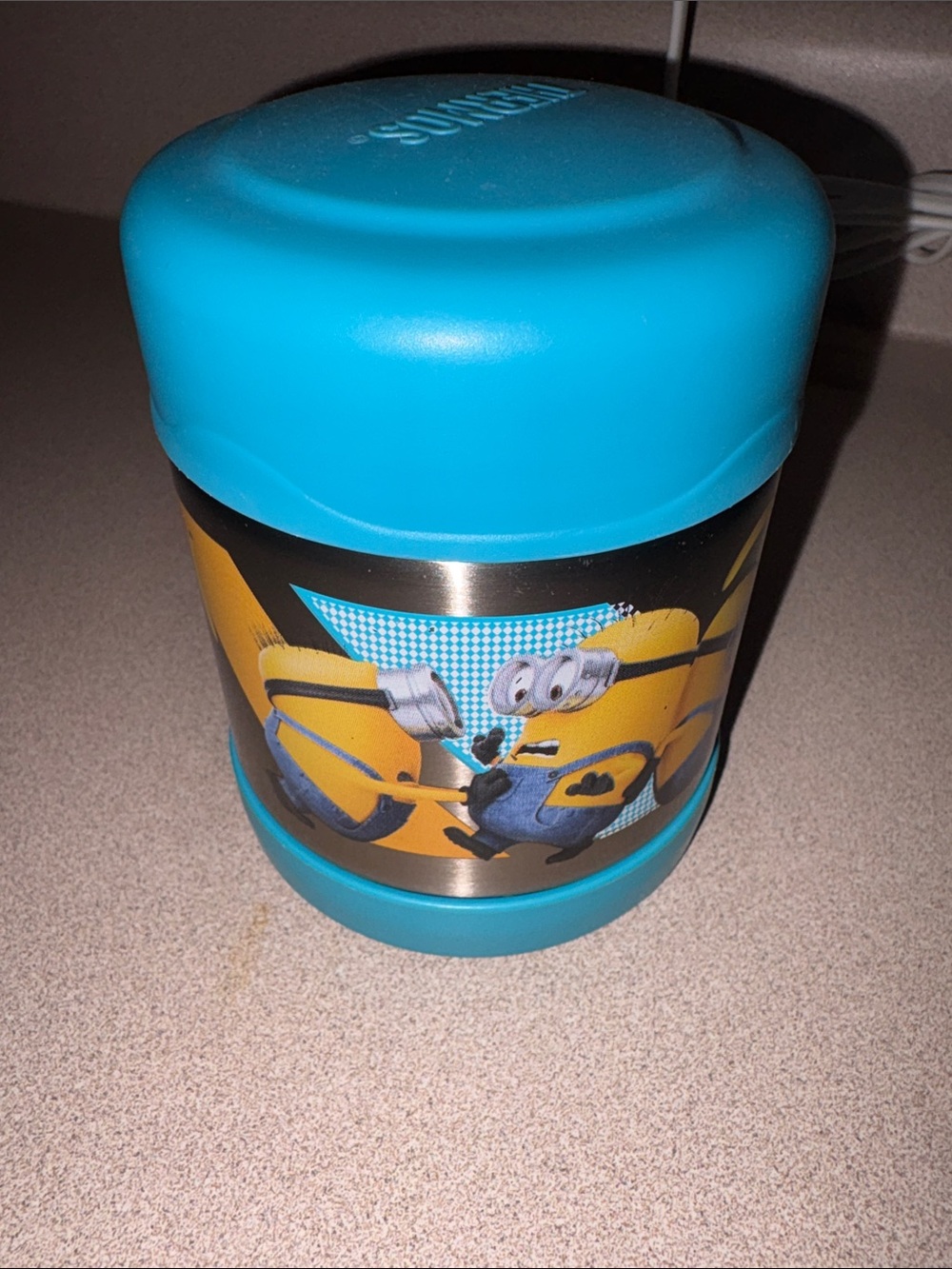 Thermos blue insulated food jar with character wrap